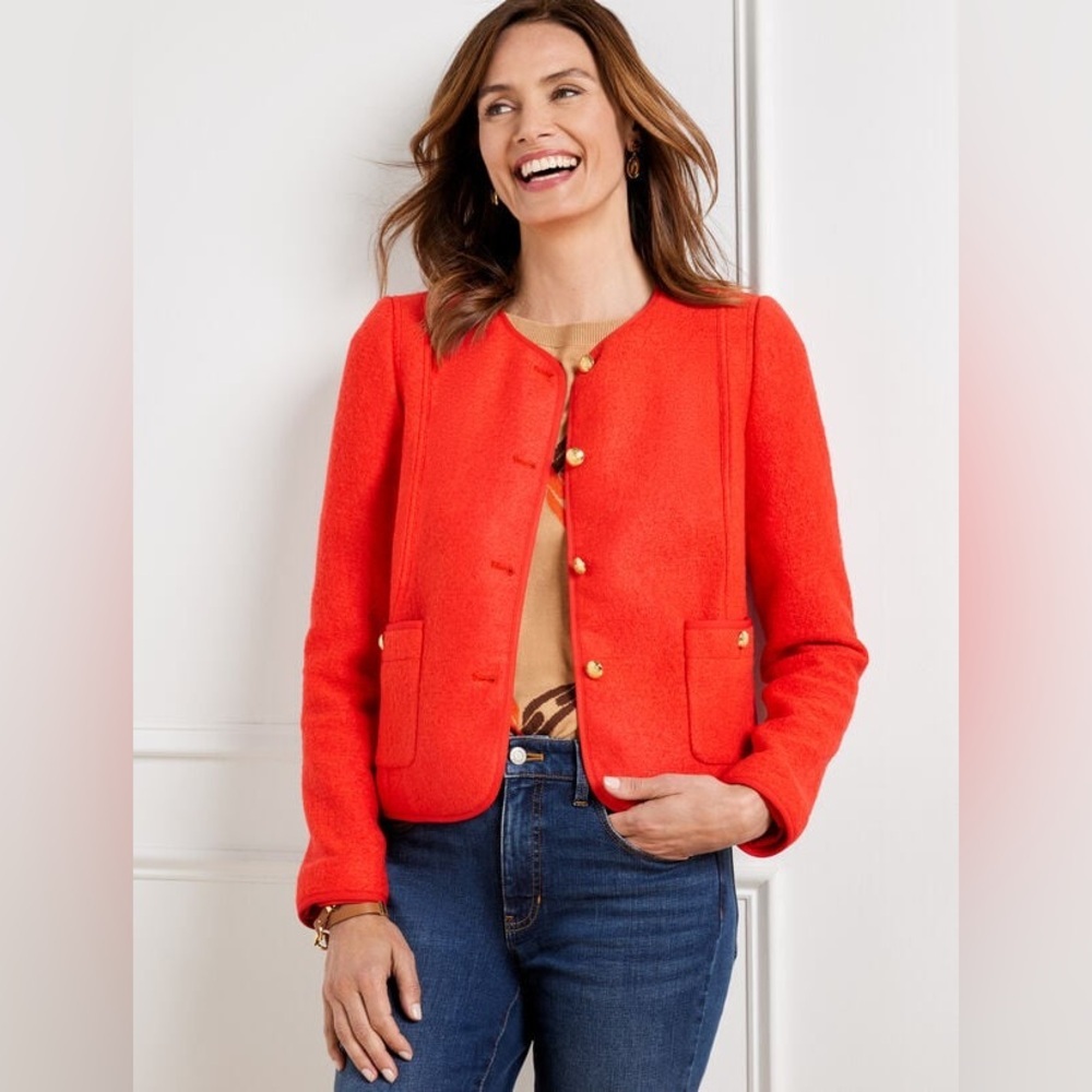 Talbots BERKSHIRE WOOL BLEND CROP JACKET DARK CLEMENTINE Orange sz 2